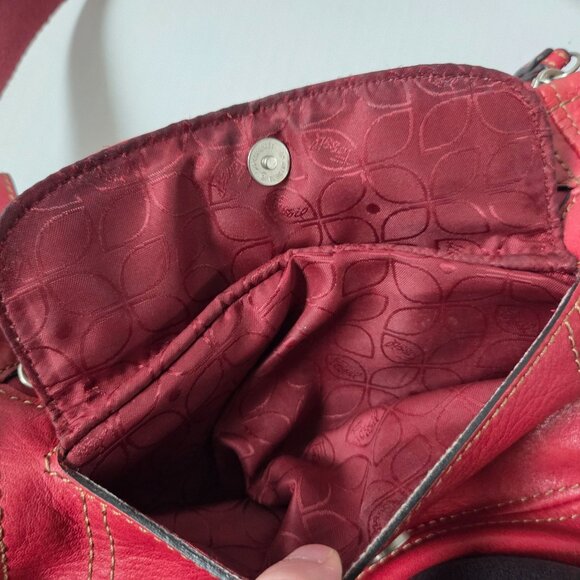 Fossil Purse Red Leather Hobo Boho Shoulder Bag - Picture 14 of 16